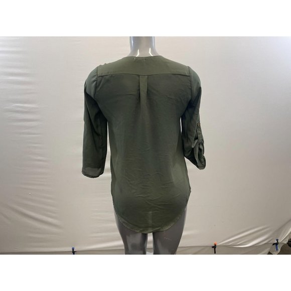 Ardene Women's Sheer 1/2 Zip Up Blouse Green - Picture 2 of 3
